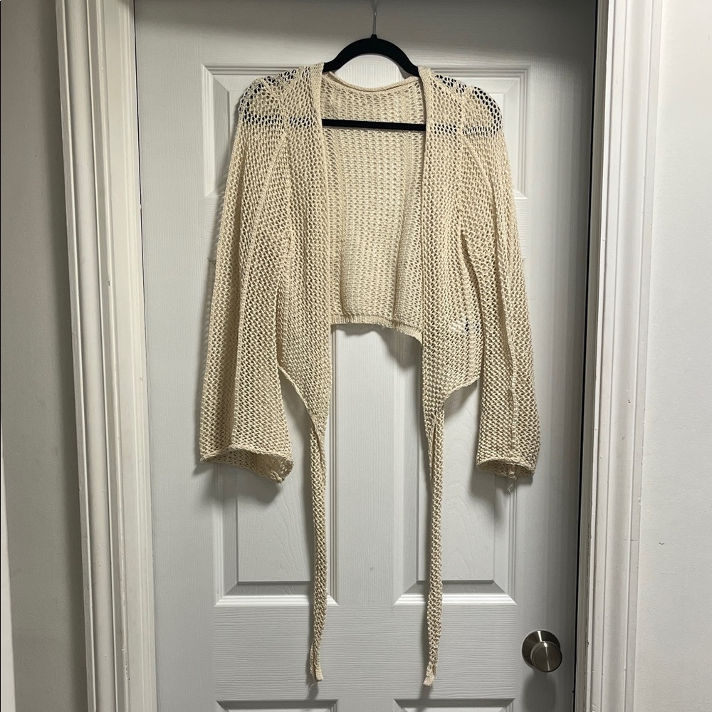SHEIN Beige Open-Knit Cardigan
